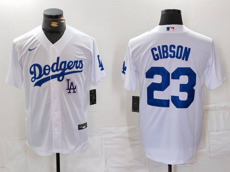 Men Los Angeles Dodgers 23 Gibson White Nike Game 2024 MLB Jersey style 5